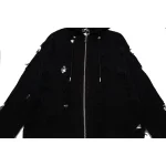 THUG CLUB TC Destroyed Knit Zip-Up Hoodie in Black Front Full Zip