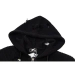 THUG CLUB TC Destroyed Knit Zip-Up Hoodie in Black Hood
