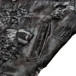 Thug Club Men's Hard-Washed Damaged Denim Hooded Zip-Up Jacket Black Side