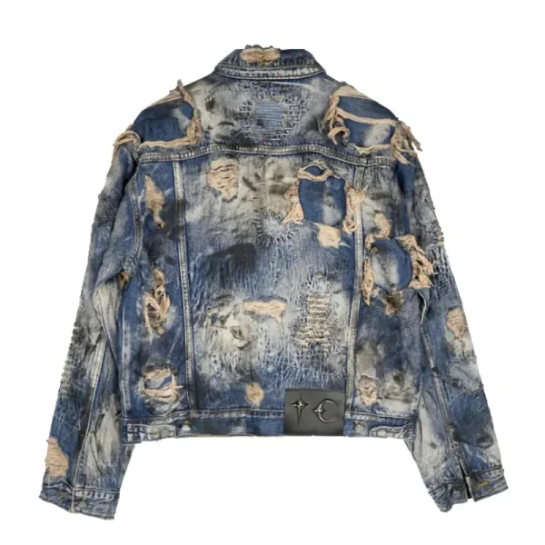 Thug Club Hard Washed Damaged Denim Jacket Back