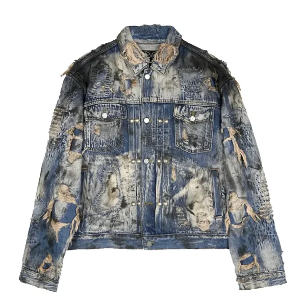 Thug Club Hard Washed Damaged Denim Jacket Front
