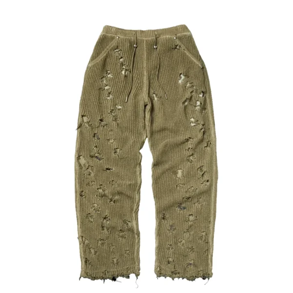 Thug Club Destroyed knit Pants Beige Front